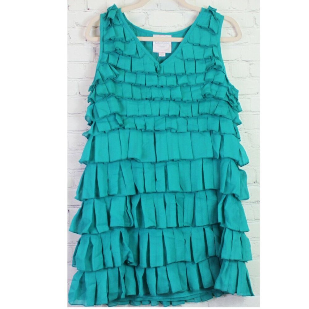 NWT Romeo & Juliet Couture Green DRESS Pleated RUFFLES Zip Side Short Dress sz M